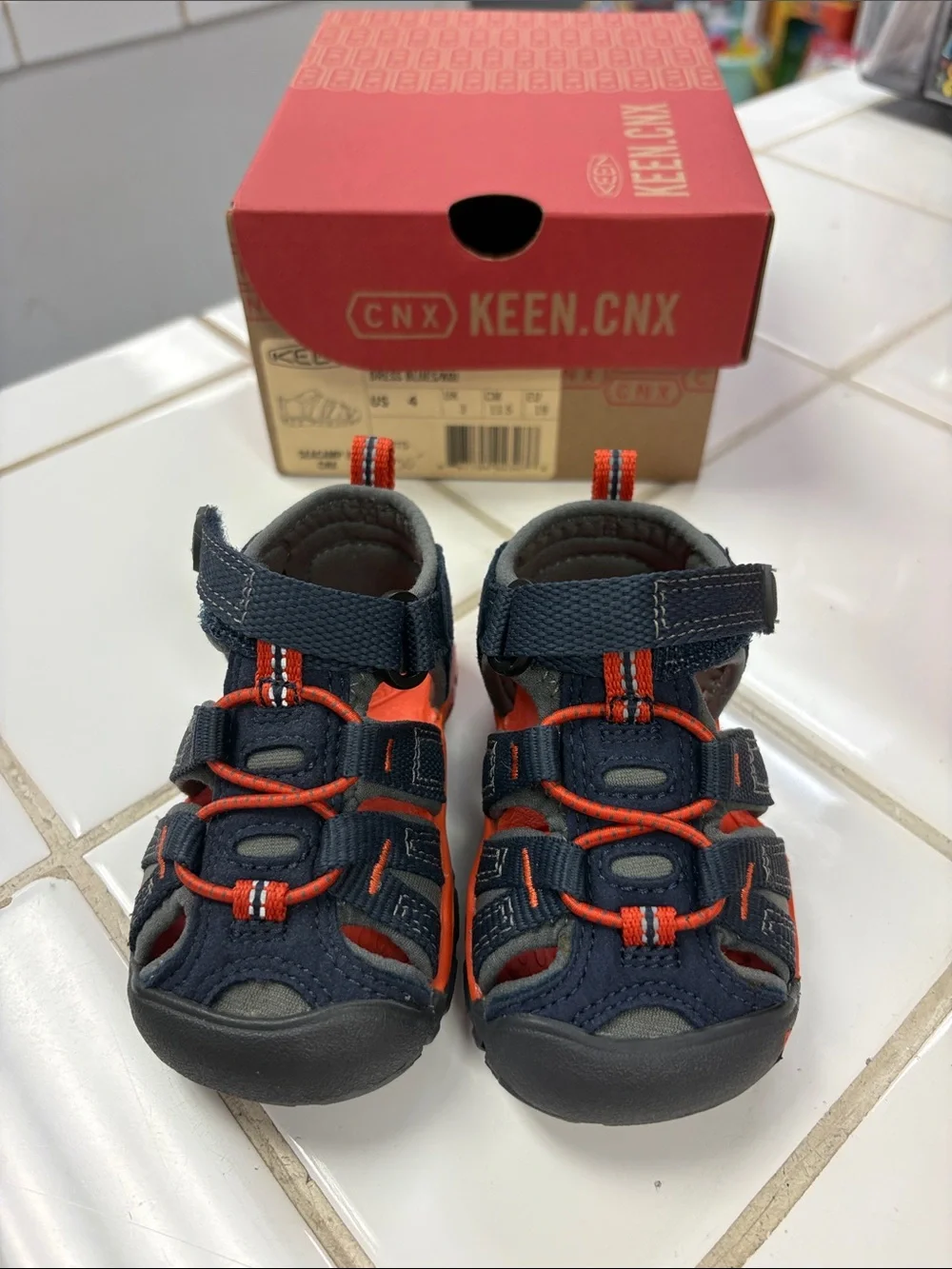 KEEN Navy and Orange Kids Closed-Toe Adventure Sandals